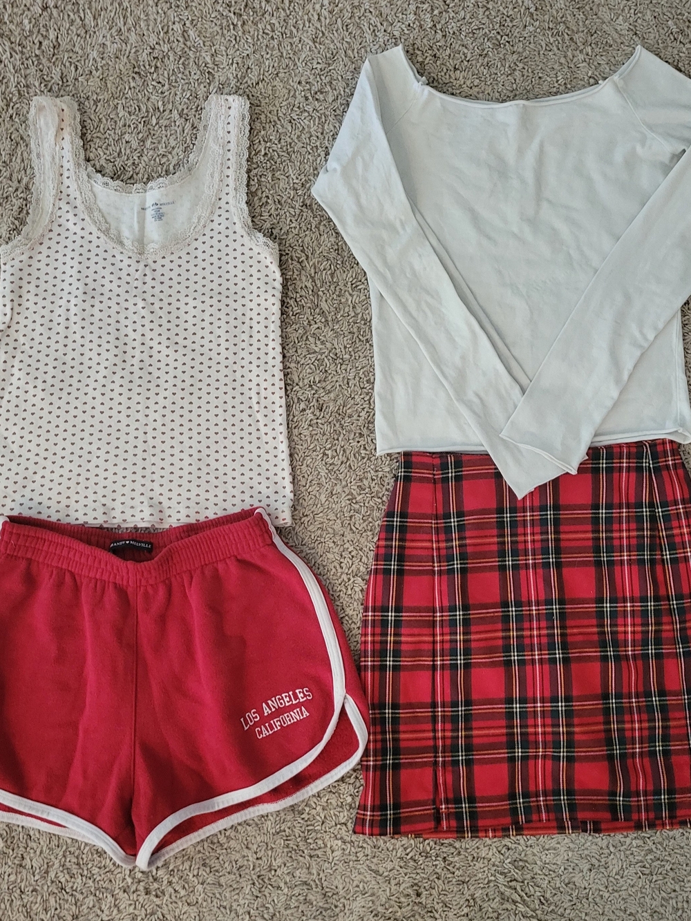 Red Plaid Mini Skirt with White Long Sleeve Top
